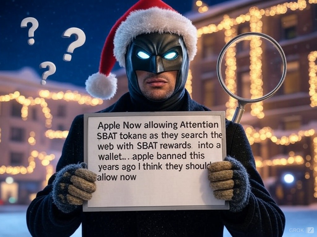 leigh0x1A4's tweet photo. 🎅🦇 Wait, what? Apple now allows Brave $BAT rewards on iOS? 🎄💡 @brave @Apple #CrypticChristmas #BATRewards https://t.co/Q68wjBUEqO