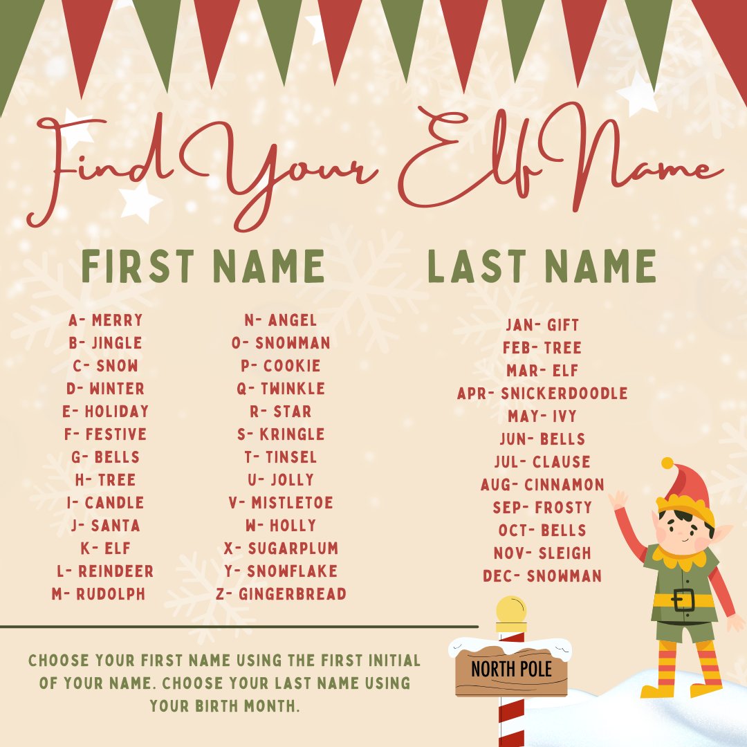 SaratogaCasino's tweet photo. Ever wondered what your elf name would be? Look no further! Comment yours below! π§
#elfname #elf #findyours #saratogacasino #saratogacasinohotel #saratogaspringsny #518 #holidays2024 #saratogany https://t.co/vRlkrOQCcw