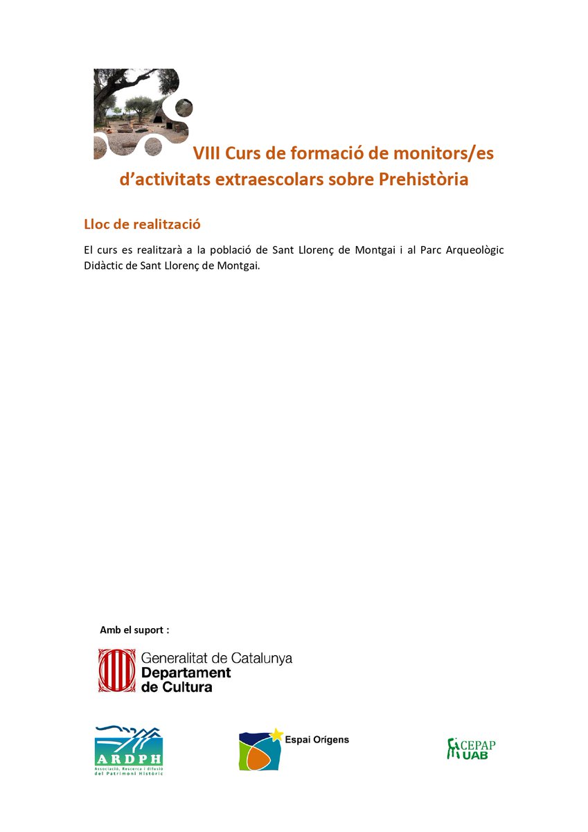ADifusio's tweet photo. Arriba la VIII curs de formació de monitors/es d'activitats extraescolar en prehistòria! Tota la informació 👇👇👇👇 https://t.co/io0amwZr0Q