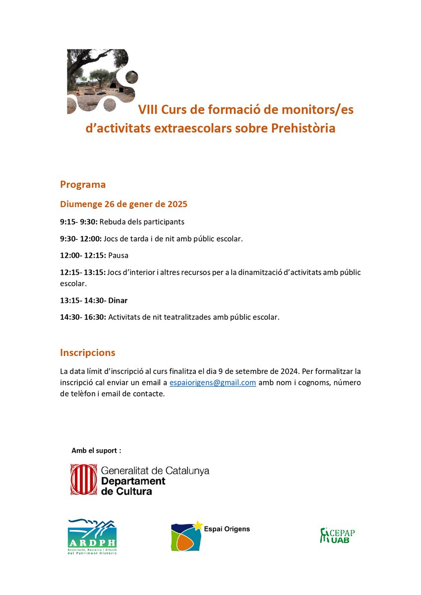 ADifusio's tweet photo. Arriba la VIII curs de formació de monitors/es d'activitats extraescolar en prehistòria! Tota la informació 👇👇👇👇 https://t.co/io0amwZr0Q