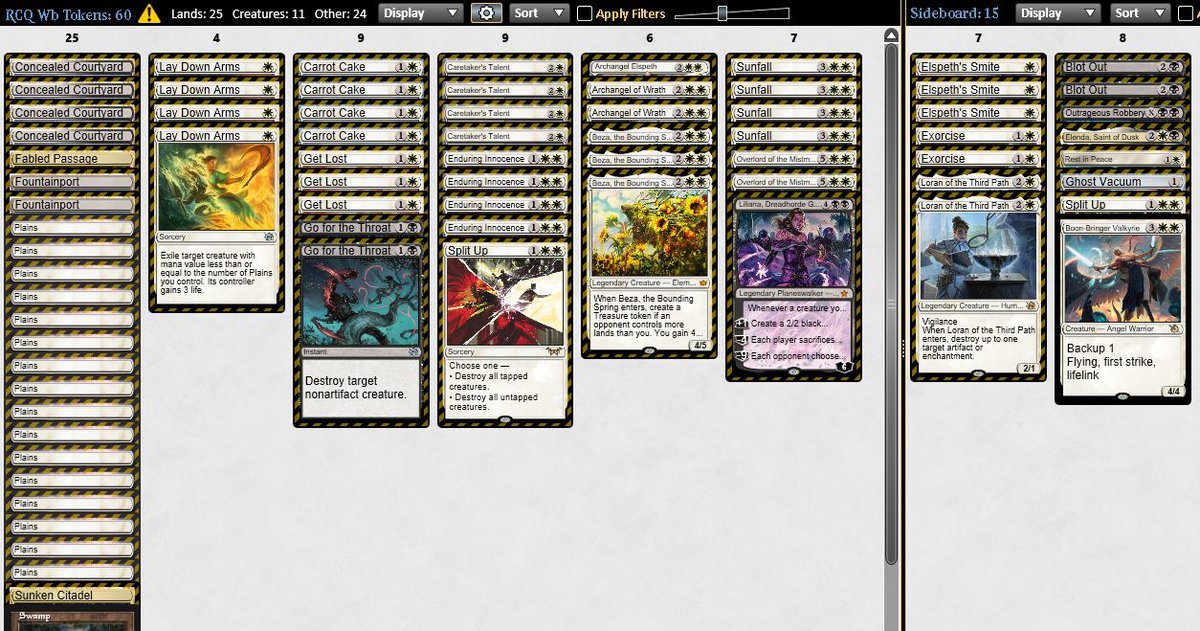 RulesFabi's tweet photo. First RCQ of this season with Wb Tokens 3-2:

Convoke 1-2 (Play save = Lose)
BG Mid 0-1 (Bad decisions)
Mono Black 2-0 (Deck is good versus mid)
Mono Red 2-0 (I did this deck for destroy monored)
Mono Red 2-1 (I did this deck for destroy monored)

Black splash is not awesome 🧙‍♂️ https://t.co/tUksHfCnPH