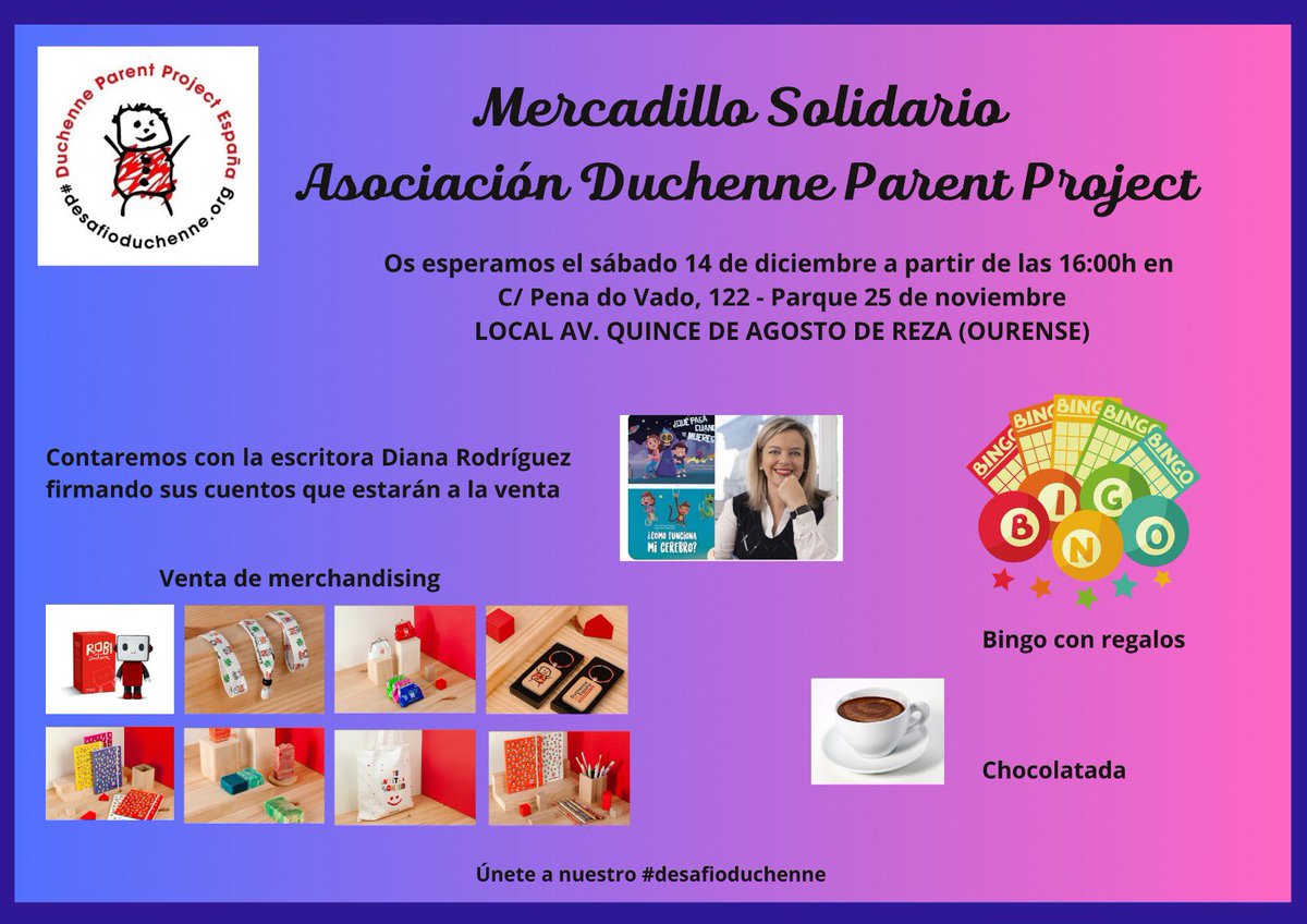 NataliaGlezB's tweet photo. 📸Onte visitamos o Mercadillo Solidario da @DPPSpain na Asociación de Veciños Quince de Agosto de Reza, na que por certo non hai que perderse a súa decoración de Nadal e tomar o chocolate sempre🔝🎄
#desafioduchenne #Ourense https://t.co/9WtDSD3R39