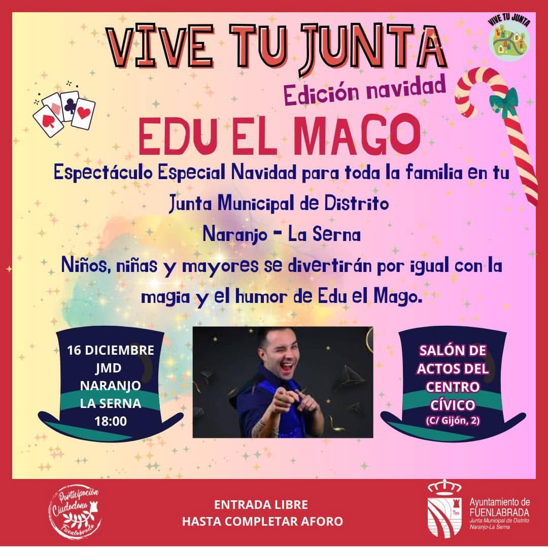 JMDNaranjoSerna's tweet photo. 🎄✨ ¡VIVE LA MAGIA DE LA NAVIDAD! ✨🎄

🔮 EDU EL MAGO llega a @JMDNaranjoSerna con un espectáculo especial de Navidad lleno de magia y humor para toda la familia.

📅 Fecha: 16 de diciembre
🕕 Hora: 18:00
📍 Lugar: Centro Cívico (C/ Gijón, 2) https://t.co/olIxIGf3WW