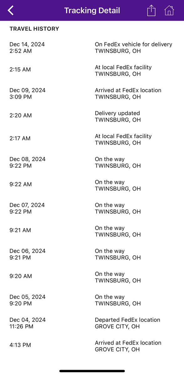 brokengrid's tweet photo. @N_VeLic @FedEx Waiting since December 5 for a four tire order delivery from Walmart. Order placed 11/29. FedEx just delivered one of the tires a day ago. Unexcusable delays and chaos at that shipping company. https://t.co/vdWsdVs7pu