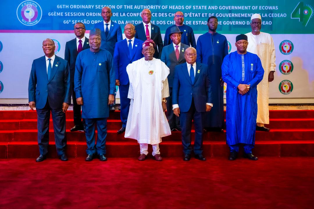 The 66th Extra Ordinary Session of the Authority of Heads of State and Government, ECOWAS, is currently under way in Abuja. In attendance are the host President, Bola Tinubu. 
The Presidents of Cote d’Ivoire, Ghana, The Gambia, Guinea Bissau, Liberia and Senegal in person,