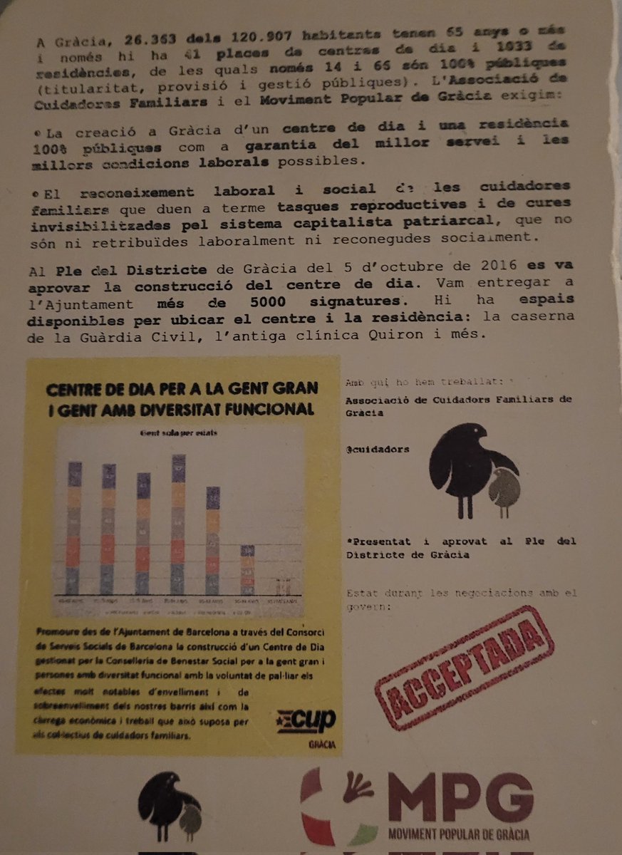 cuidadors's tweet photo. #BonaTarda bona gent! Comentar que estem descontentes, sobren raons: desembre 2018 anem amb #cuidadoresprofessionals a @bcn_ajuntament exposem problemàtiques nostres, #dependència, resposta: aneu a les #barricades, lleig, any 2016 a @Bcn_Gracia es va aprovar creació #centrededia https://t.co/Ca6YUWnHEY