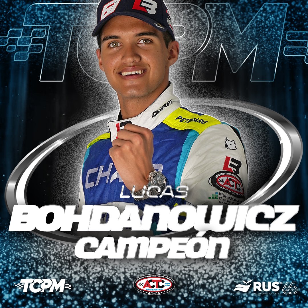 LUCAS BOHDANOWICZ CAMPEÓN 2024 
DEL TC PISTA MOURAS

🏆 Copa Coronación de Plata RUS

#ACTC #TCPistaMouras