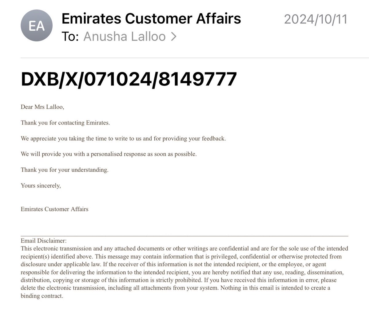 Anusha03's tweet photo. @EmiratesSupport @emirates Months on, are you still Investigating or can you admit you dropped the ball? #FlyEmirates (Not) https://t.co/yZcchOueG7