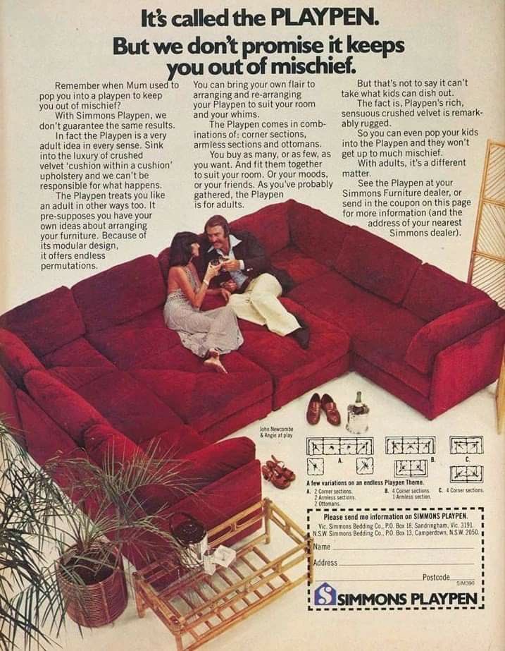luusssso's tweet photo. This ad for a 1970’s sectional really captures the culture at the time https://t.co/EnVkzTEJOR