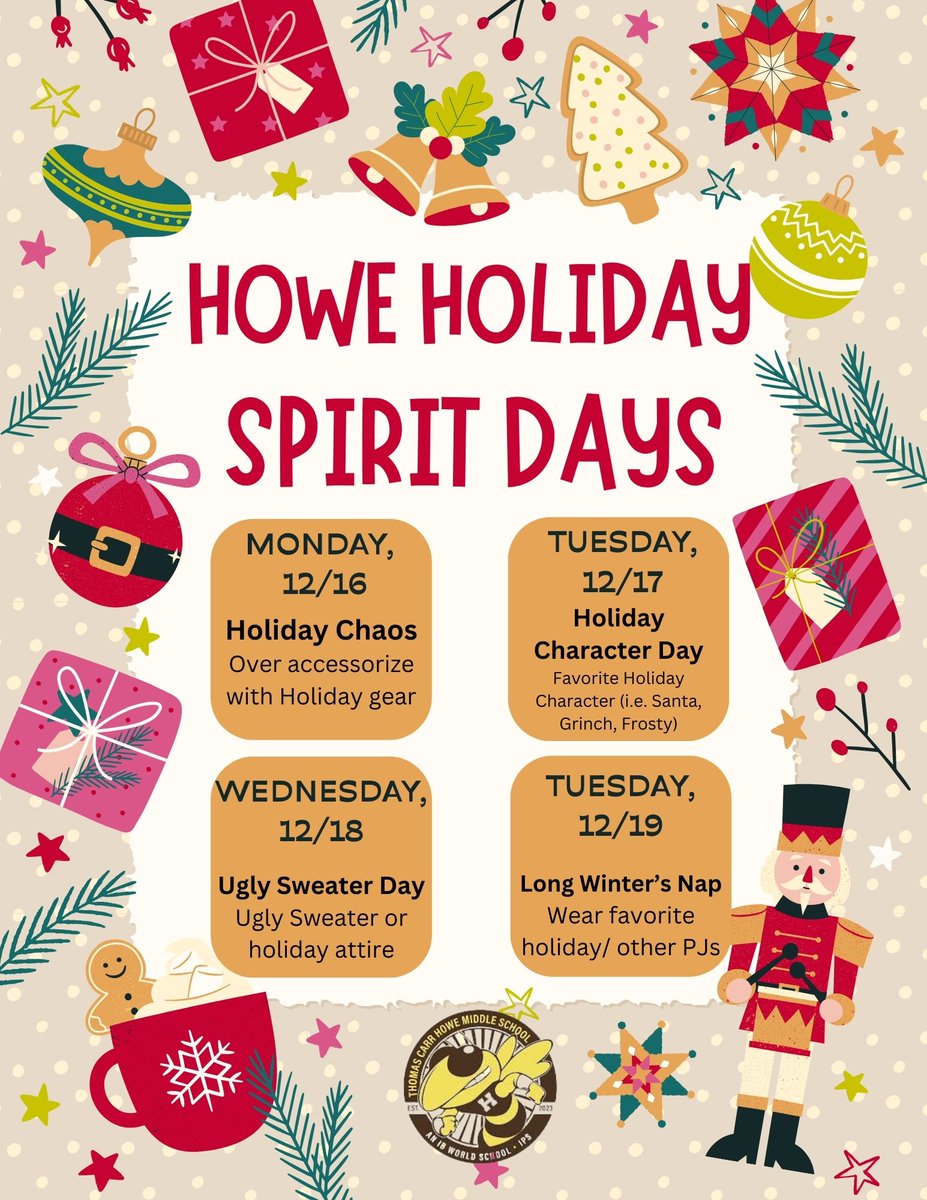 Join us for Spirit Week! ☃️
Let’s spread some holiday cheer! #HornetHolidayFun #WeAreHornetsWeAreOne