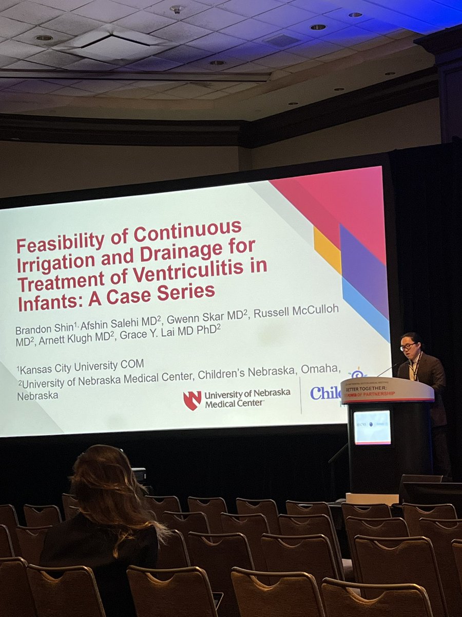 afshin salehi, M.D., M.S., FAANS (@afshinsalehi) on Twitter photo Great presentation by Brandon Shin <a href="/sbrandojs/">Brandon Shin</a> and Dr Grace Lai at the <a href="/PedsSection/">AANS/CNS Peds Section</a> on using continuous irrigation for clearing out ventriculitis in infants.
<a href="/ChildrensNE/">Children's Nebraska</a> <a href="/UNMC_NeuroSurg/">UNMC Department of Neurosurgery</a> <a href="/UNMC_Pediatrics/">The UNMC Pediatrics Department</a> Great presentation by Brandon Shin <a href="/sbrandojs/">Brandon Shin</a> and Dr Grace Lai at the <a href="/PedsSection/">AANS/CNS Peds Section</a> on using continuous irrigation for clearing out ventriculitis in infants.
<a href="/ChildrensNE/">Children's Nebraska</a> <a href="/UNMC_NeuroSurg/">UNMC Department of Neurosurgery</a> <a href="/UNMC_Pediatrics/">The UNMC Pediatrics Department</a>