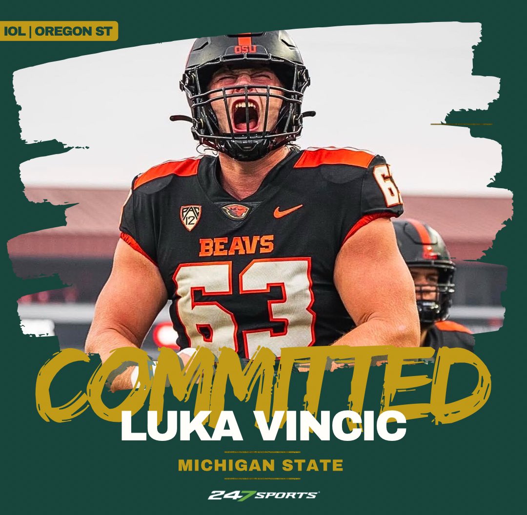 JustinThind's tweet image. BREAKING: #MichiganState lands former #OregonState transfer IOL Luke Vincic.

Was slated to start at G for OSU in ‘25. Has appeared in 22 games &amp;amp; will have 2 years of eligibility. Reunites w/ Coach M.

MSU’s 1st OL pickup. Won’t be the last.

Story: 247sports.com/college/michig… (FREE)