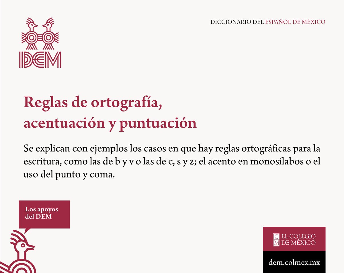 El Colegio de México (@elcolmex) on Twitter photo Aprende acerca de las reglas de #ortografía, #acentuación y #puntuación en los apoyos del Diccionario del español de México dem.colmex.mx/Ortografia 💻
📲¡También puedes descargar la app del #DEMColmex!
iOS apps.apple.com/mx/app/dem/id1…
Android play.google.com/store/apps/det…
<a href="/CELLColmex/">CELL Colmex</a> Aprende acerca de las reglas de #ortografía, #acentuación y #puntuación en los apoyos del Diccionario del español de México dem.colmex.mx/Ortografia 💻
📲¡También puedes descargar la app del #DEMColmex!
iOS apps.apple.com/mx/app/dem/id1…
Android play.google.com/store/apps/det…
<a href="/CELLColmex/">CELL Colmex</a>