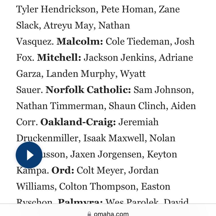 Congratulations to Logan and Mason for being named 1st Team All State Class C-2 in the World Herald. They were also named 1st Team C-2 by Huskerland Prep and 1,000 Yard Guy. 

Congratulations to Cole and Josh for their Honorable Mention honors in the World Herald.
