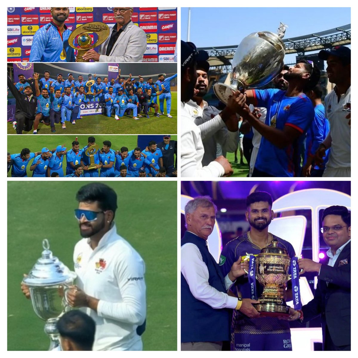 Sureshgogoi99's tweet photo. Captain #ShreyasIyer won the 
#ipl trophy as a captain 
#SMAT2024 trophy as a captain 
#iranitrophy winner 
#ranjitrophy winner 2024 @ShreyasIyer15 
What are captain Shreyas Iyer https://t.co/3IeDLezN8e