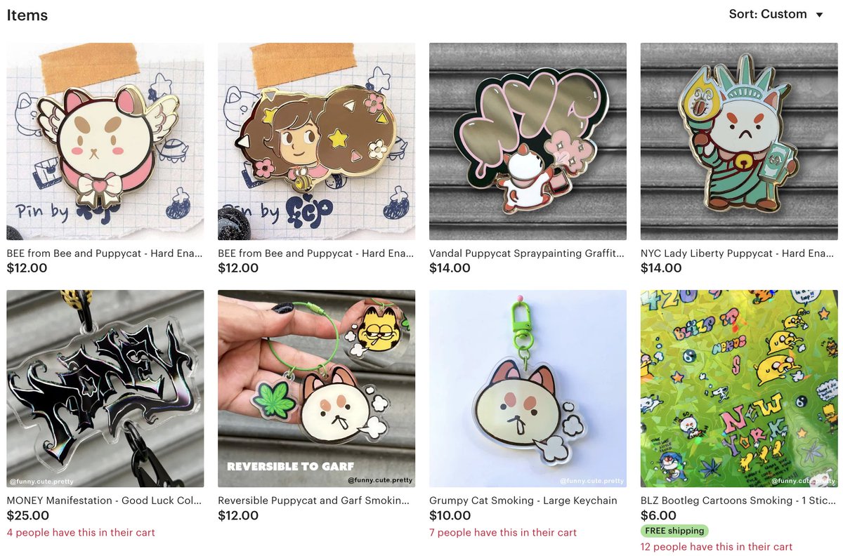 We restocked NYC pins, Money charms also Dokino's 2 designs of Bee and Puppycat, reversible smoking buddies keychain! #funnycutepretty #SmallBusiness