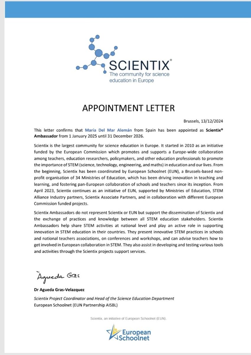 MarAlemn5's tweet photo. Renewed as a Scientix Ambassador. I am very thankful for the honor to continue to be part of this wonderful team of #ScientixAmbassadors and to keep promoting STEM Education. Thank you #scientix team #EuropeanSchoolnet
New experiences, new challenges! @scientix_eu @eu_schoolnet https://t.co/TPZEQMQki2
