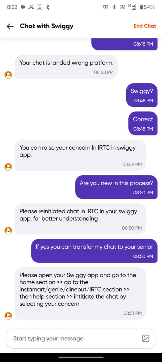 mka437's tweet photo. @SwiggyCares Didn't received food in my train. Train has crossed the station. Struggling from the past 40 minutes for refund from your customer care. Is this acceptable? https://t.co/kry5XtK91W