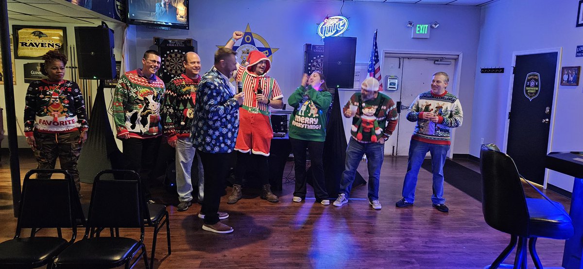BaltoCoFOP4's tweet photo. President Rose attended the FOP Lodge 34 Christmas Party. Everyone who attended had to bring an unwrapped toy as a donation. There was also an ugly sweater contest, great food and music. Thank you, President Kruszynski for the invitation.  Councilman Marks was also in attendance. https://t.co/wsyo5el3JY