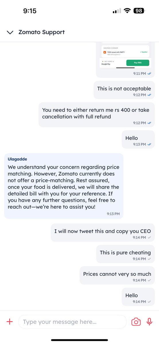 desi_Sid's tweet photo. @deepigoyal @zomato @zomatocare @Swiggy Sir…even after buying a gold membership you are charging customer 50% high price viz-a-vis swiggy &amp; your customer care just dont care…see snapshots below, last snapshot swiggy. Seems getting penalized for gold membership. https://t.co/zjSIOgzPIW