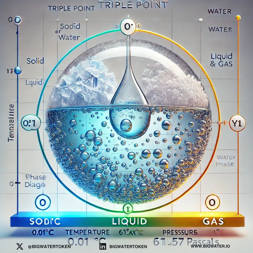 BigWProtocol's tweet photo. Did you know? At a specific temperature (0.01°C) and pressure (611.657 Pa), water can exist as a solid, liquid, AND gas all at once! 🌊❄️💨 The magical #TriplePoint of water is a reminder of its versatility. #BigWater 💧 #Web3 https://t.co/ZDJZ4sMvAJ
