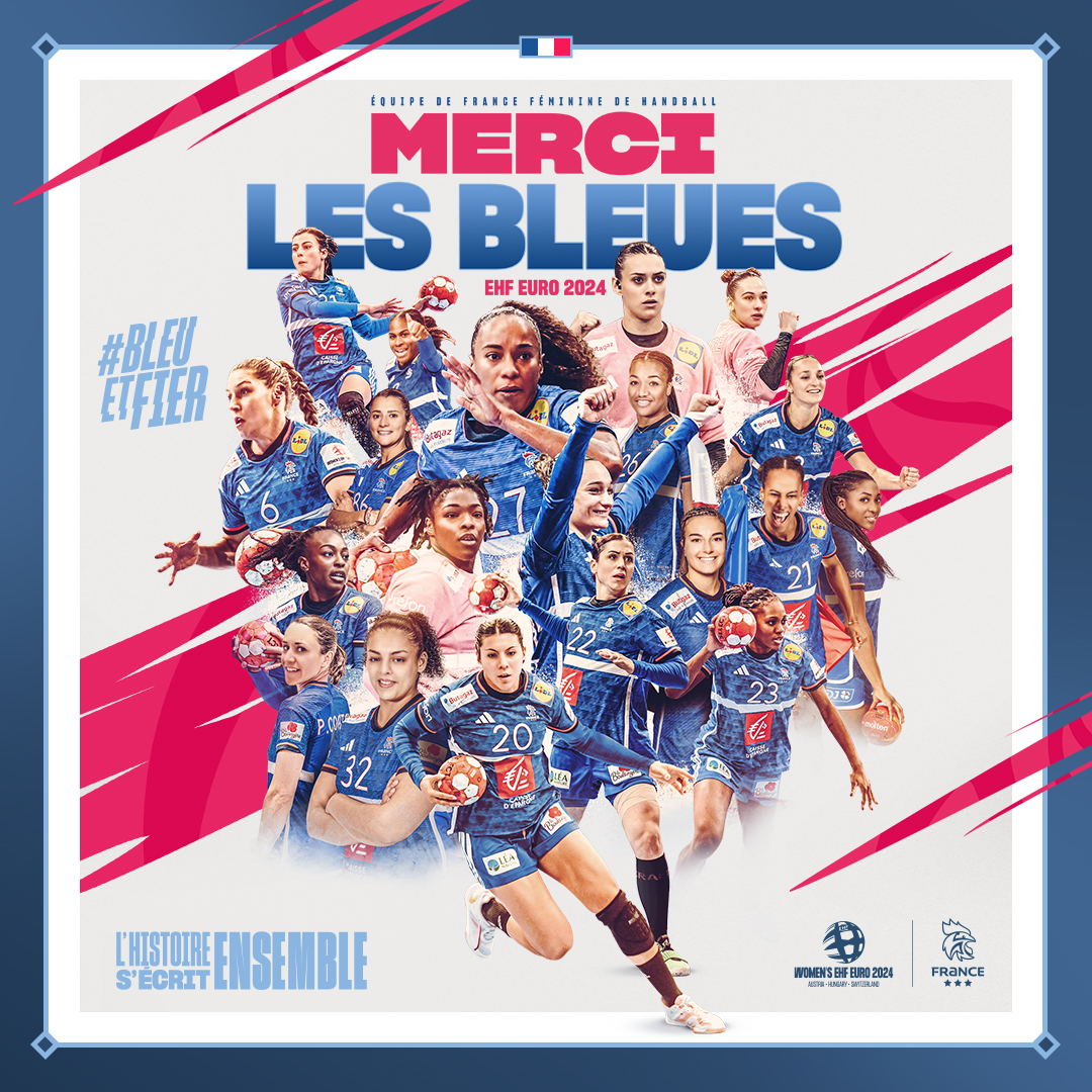FRAHandball's tweet photo. MERCI LES BLEUES 🫶🇫🇷
Les BLEUES terminent 4e de l'EHF EURO 2024 avec 7 victoires ! 
MERCI aux BLEUES pour les émotions tout au long de ce parcours Européen et un grand MERCI à tous et toutes pour votre soutien tout au long du tournoi ! 🫶🇫🇷
NOUS SOMMES #BLEUETFIER ! 💫 https://t.co/2drwb5eKXb