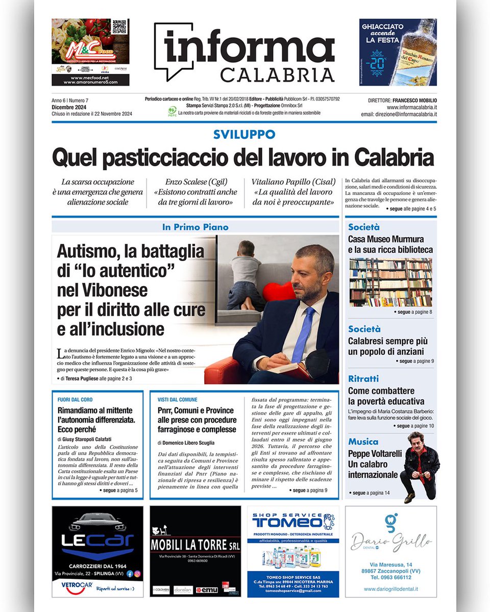📰 L’ edizione di Dicembre di “Informa Calabria”. 

👉 10.000 copie in distribuzione 
a: Ricadi Capo Vaticano, Tropea, Drapia, Spilinga, Joppolo, Zungri, Parghelia, Zambrone, Briatico, Vibo Valentia, Pizzo Calabro.

📣 News e approfondimenti su InformaCalabria.it

#Calabria