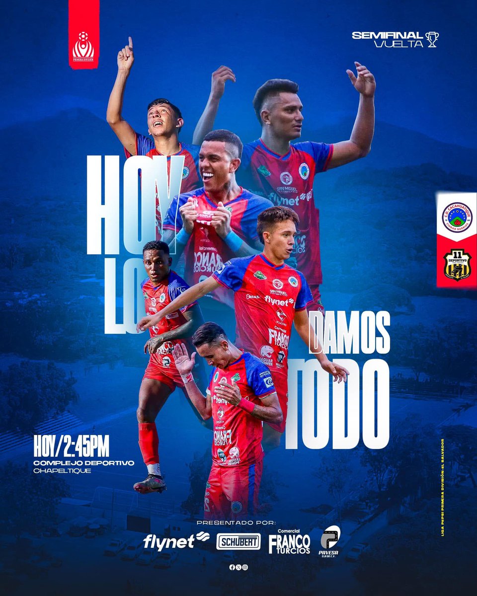 Hoy lo damos todo, lucharemos hasta el final con garra y corazón. Hoy haremos historia. Juntos, familia cafetalera, ¡vamos por todo! 🔴🔵🔥

¡No faltes! Te esperamos en el Complejo Deportivo de Chapeltique para vivir esta gran jornada. ¡Tu apoyo hace la diferencia!
