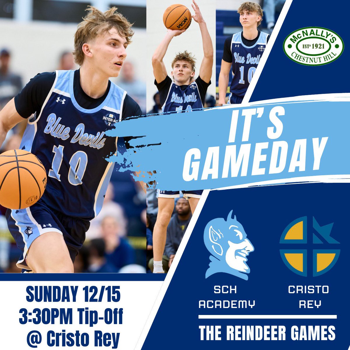 SCH Boys Basketball (@schboysbb) on Twitter photo It’s Game Day‼️‼️ #TWRH
We are on the road this afternoon to play in the <a href="/postandpivotsme/">Post & Pivot Sports, Media, and Entertainment</a> Reindeer Games. #UnleashTheDevils
⏰3:30 📍Cristo Rey 🔵😈🏀
<a href="/SCHBlueDevils/">SCH Academy Athletics</a> <a href="/richflanagan33/">Rich Flanagan</a> <a href="/beyond_the_ark/">Beyond the Ark Basketball</a> <a href="/eYe4TheGame/">eYe4TheGame</a> It’s Game Day‼️‼️ #TWRH
We are on the road this afternoon to play in the <a href="/postandpivotsme/">Post & Pivot Sports, Media, and Entertainment</a> Reindeer Games. #UnleashTheDevils
⏰3:30 📍Cristo Rey 🔵😈🏀
<a href="/SCHBlueDevils/">SCH Academy Athletics</a> <a href="/richflanagan33/">Rich Flanagan</a> <a href="/beyond_the_ark/">Beyond the Ark Basketball</a> <a href="/eYe4TheGame/">eYe4TheGame</a>