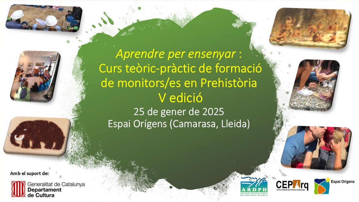 ADifusio's tweet photo. Arriba la V edició del curs "Aprendre per ensenyar: curs teòric- pràctic de formació de monitors/es en Prehistòria"! https://t.co/v7KzbKflIS