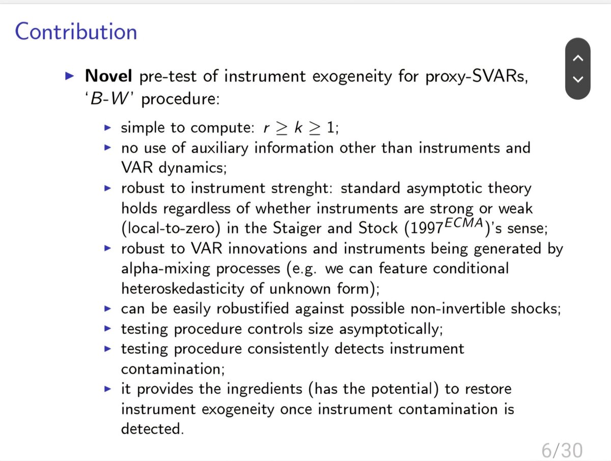 Our first take on testing instrument exogeneity, just presented (online) at the CFE 2024, London.

Joint work with Giovanni Angelini and <a href="/CavaliereGiu/">Giuseppe Cavaliere</a>

Yes, we are also thinking to extend to LP-IVs!

All we need is time (and maybe another life 😃😆)