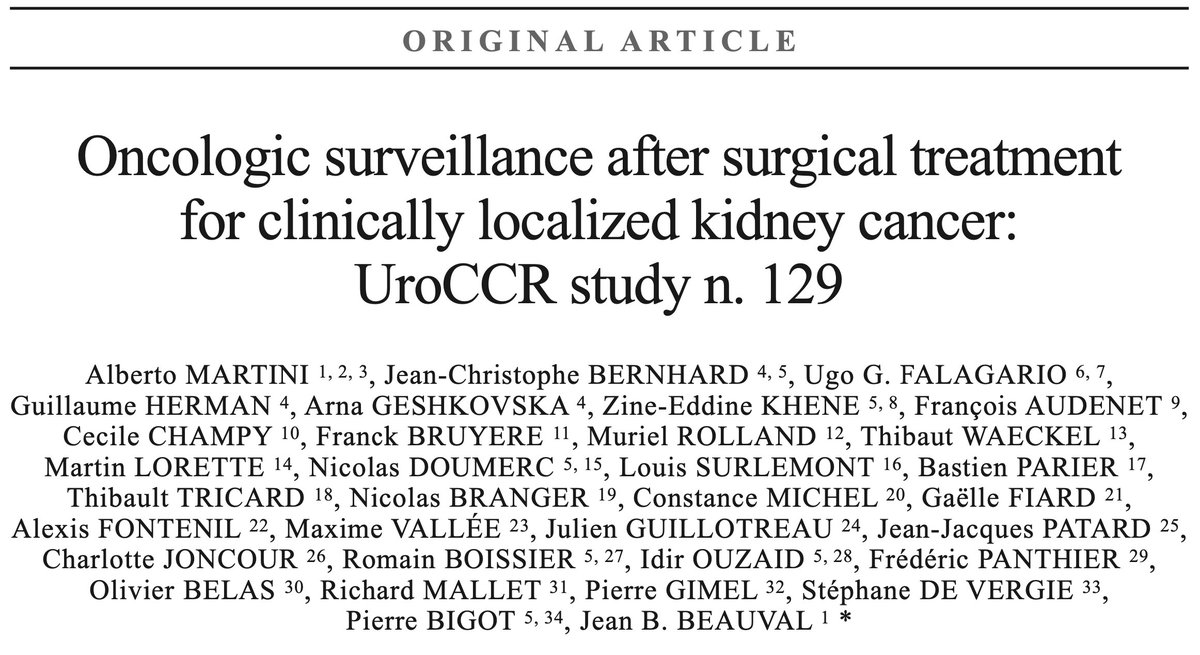 Alberto Martini (@albertomartini_) on Twitter photo 🧵 Long overdue, but finally out:
Oncologic surveillance after surgical treatment for clinically localized kidney cancer: <a href="/uroccr/">UroCCR</a> #129
In 2021, the <a href="/Uroweb/">European Association of Urology (EAU)</a> <a href="/EauGuidelines/">EAU guidelines</a> implemented a novel, expert opinion-based follow-up scheme, with a three-risk-category system -> 🧵 Long overdue, but finally out:
Oncologic surveillance after surgical treatment for clinically localized kidney cancer: <a href="/uroccr/">UroCCR</a> #129
In 2021, the <a href="/Uroweb/">European Association of Urology (EAU)</a> <a href="/EauGuidelines/">EAU guidelines</a> implemented a novel, expert opinion-based follow-up scheme, with a three-risk-category system ->