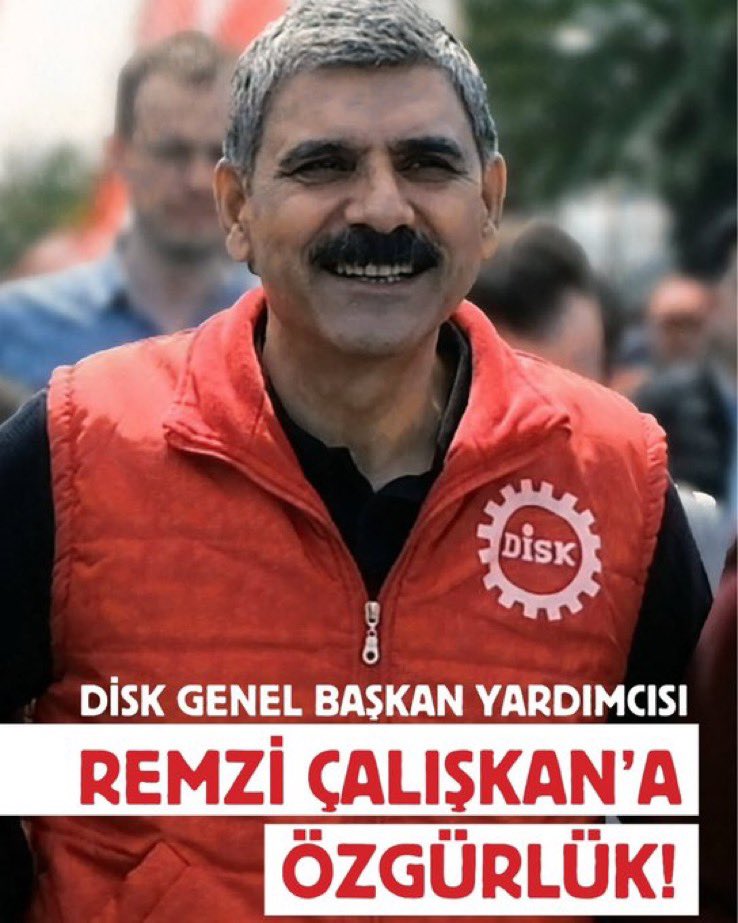 erogluhasan1's tweet photo. Haksız ve hukuksuz bir biçimde tutuklanan DİSK Genel Başkan yardımcısı Remzi Çalışkan derhal tahliye edilmelidir. 
#adaletistiyoruz https://t.co/204iAKJvMZ