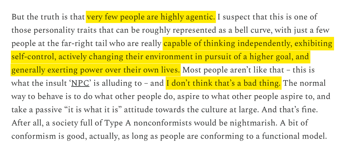 Christina Buttons (@buttonslives) on Twitter photo In her new article, "The Myth of Female Agency," <a href="/Louise_m_perry/">Louise Perry</a> argues that “very few people are highly agentic.”
I would say that almost all people have the capacity to be highly agentic, but many are prevented from realizing their agency because they have an external locus In her new article, "The Myth of Female Agency," <a href="/Louise_m_perry/">Louise Perry</a> argues that “very few people are highly agentic.”
I would say that almost all people have the capacity to be highly agentic, but many are prevented from realizing their agency because they have an external locus