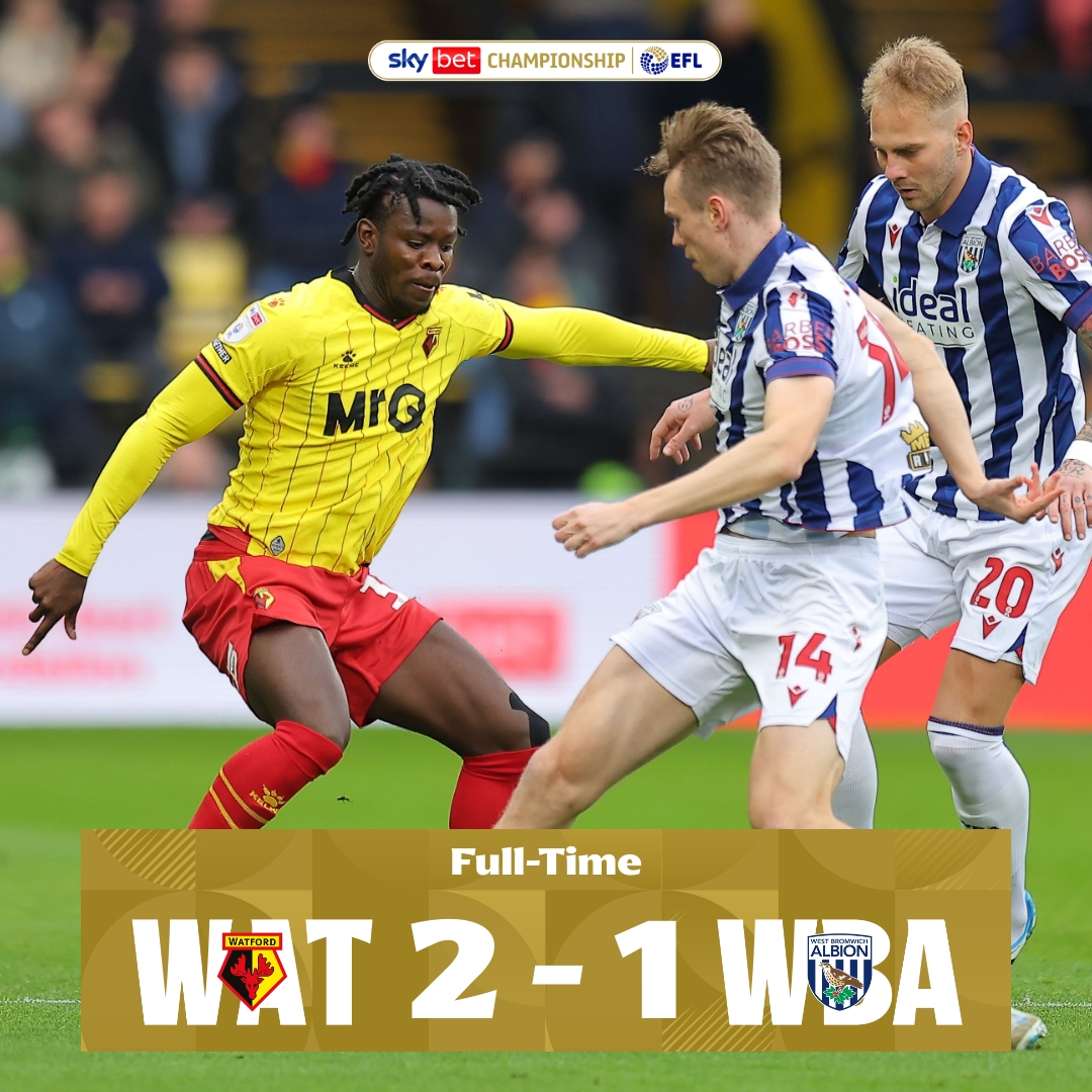 SkyBetChamp's tweet photo. ⏹️ @WatfordFC hold on to leapfrog their opponents! 📈

Happy with that Hornets fans? 🐝

#EFL | #SkyBetChampionship https://t.co/RbUHS9c9I6