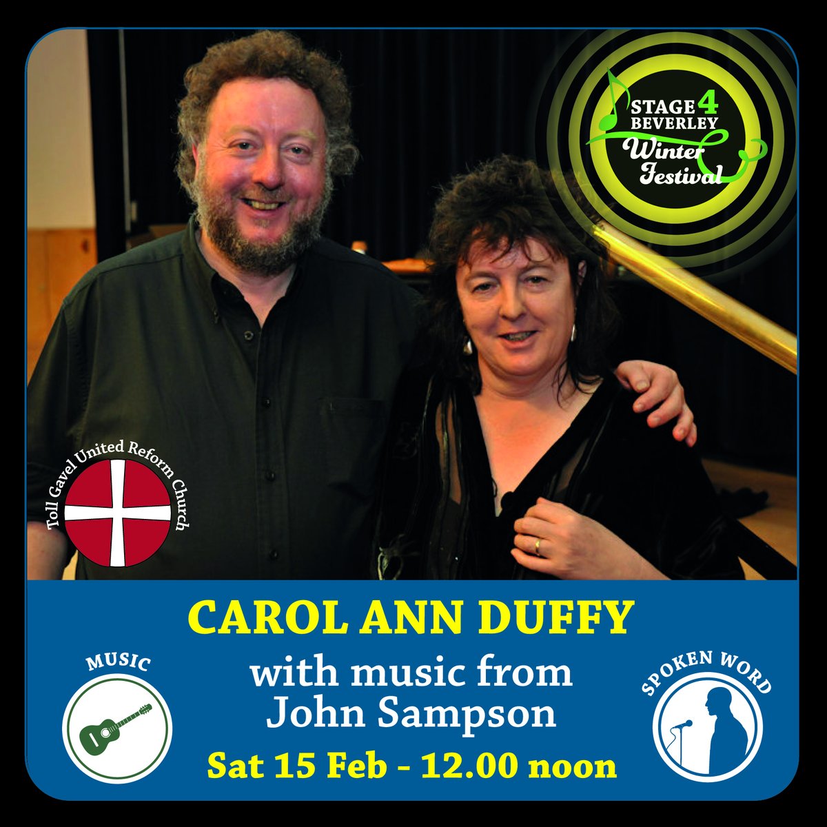 Music and poetry are both at the heart of Stage4Beverley, and it's even better when they come together! On 15th February, former poet laureate Carol Ann Duffy will be performing live at Toll Gavel United Church, accompanied by musician John Sampson.

stage4beverley.com/whats-on/carol…