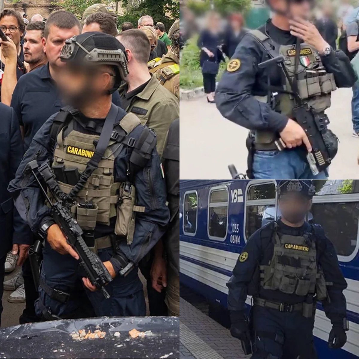 Italian Carabinieri Special Intervention Group (GIS) members providing security to former Prime Minister Mario Draghi in Kiev, 2022.