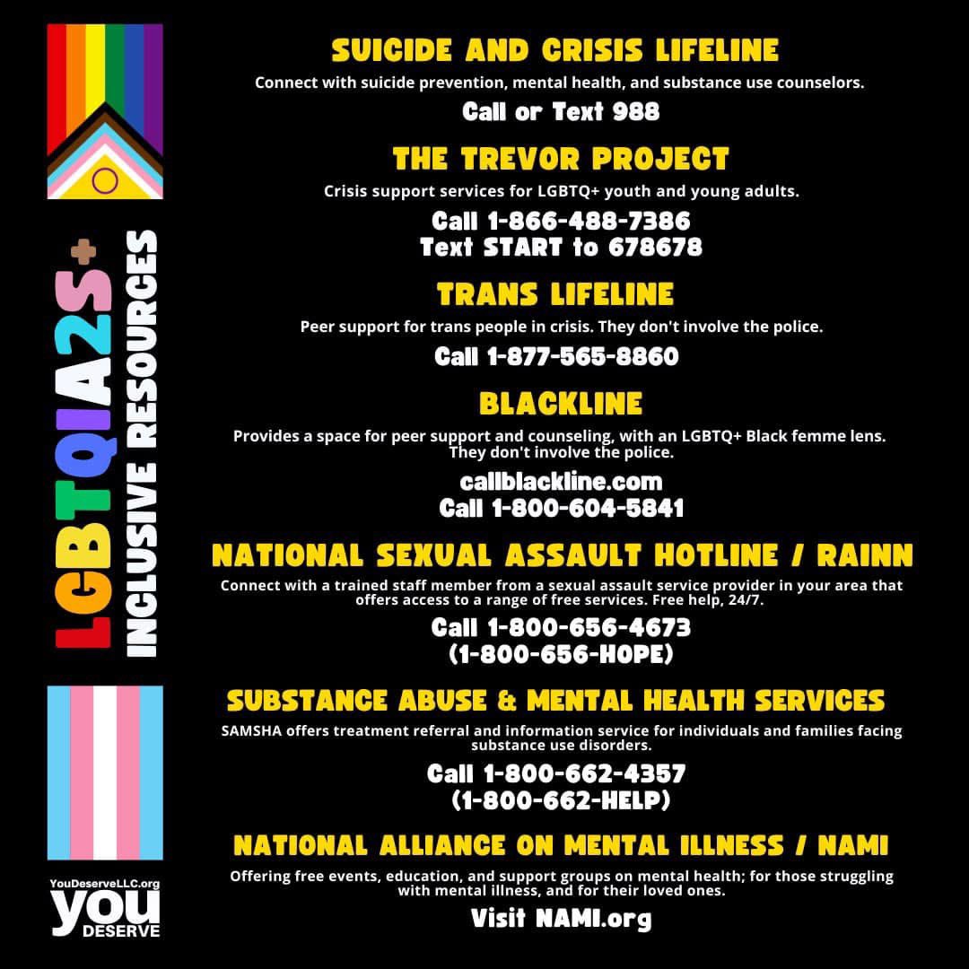 The holidays can be a challenging time for many, but mental health matters - and we want you to know there are resources available to help. Thanks to You Deserve for compiling this list. Please share! #MentalHealthMatters #LGBTQIA #MentalHealthAwareness