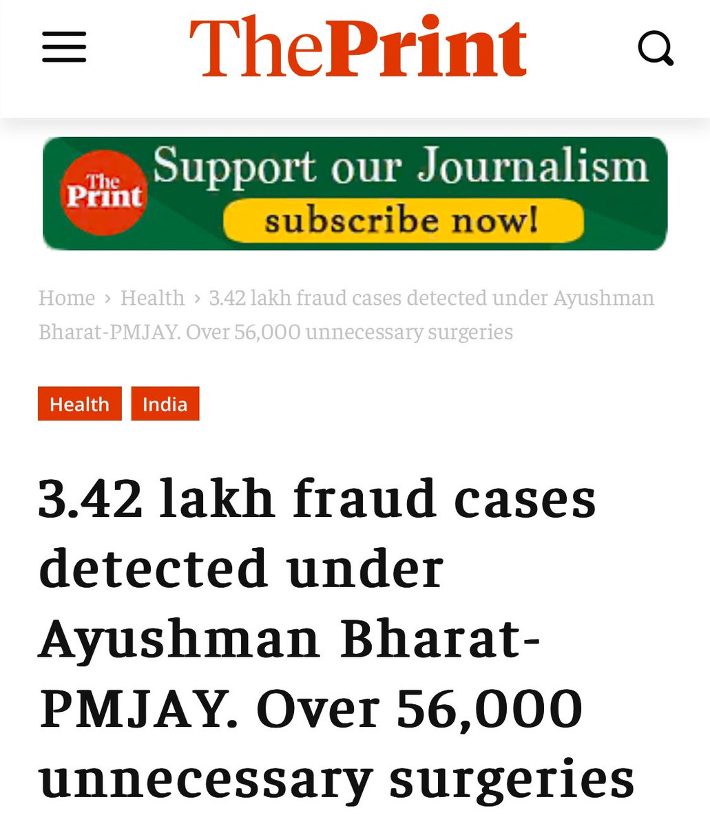 GuptaPragnya's tweet photo. Modi’s #AyushmanBharat is by far one of his hugest scam schemes to loot the poor and the government exchequer alike. 

This vishwaguru has conveniently overlooked 3.42 lakh fraud cases detected under Ayushman Bharat-PMJAY. 

#ModiHaiTohVinaashHai
#ModiIsAntiIndia 

Over 56,000 unnecessary surgeries https://t.co/v418DWhaTY… via @theprintindia