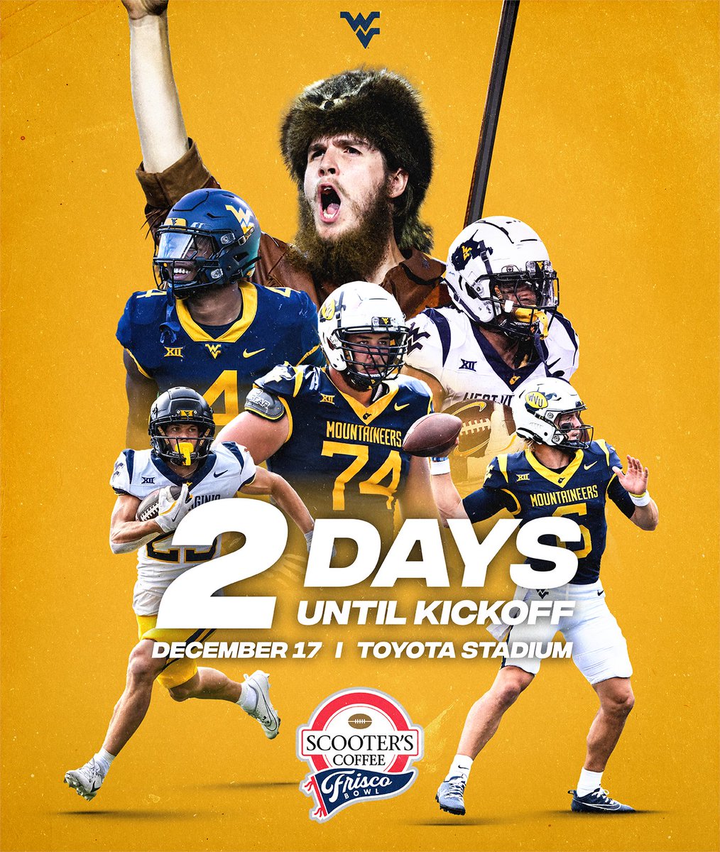 2 DAYS UNTIL KICKOFF! Will West Virginia pick up their 18th bowl win on Tuesday night? Tune in on ESPN or listen on SiriusXM Channel 84 to find out!

🎟️: thefriscobowl.com/tickets/

#FriscoBowl #BowlSeason #CFB #WVU #HailWV