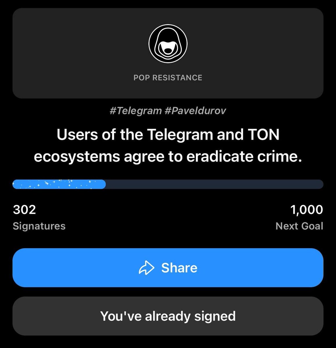 POP_resistance's tweet photo. ✉️Please sign this message for Durov!

Durov has been working for the past few years to make Telegram a safe and legal place. However, some bad people have often made Telegram appear to be a hotbed of crime.

Durov has now publicly announced an update on Telegram's efforts to eradicate crime. 

https://t.co/cY41jjm2OX

And this activity is not something that Durov is doing alone, but something that all users of Telegram and people who agree with freedom of expression should do together.

This petition will show support for Durov and let the world know that users are committed to making Telegram a lawful and responsible place for free speech.

✍️

Users of the Telegram and TON ecosystems agree to eradicate crime.

#Telegram #Paveldurov

Telegram ecosystem is undergoing many changes. The most important of these is that Telegram no longer allows irresponsible freedom. We promise to comply with the law and use the platform for the right purposes.

Sign a message:
https://t.co/8PFXmHIKsY