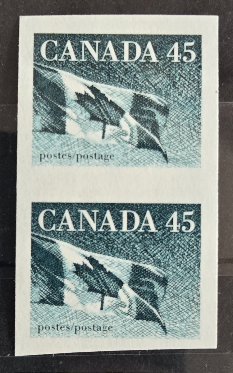 AllNations1949's tweet photo. Canada Post 1995 45c imperforate error pair. The perforating machine sometimes skips 21 stamps in a roll. Lot 64 in our 21 Dec online auction.
#canadapost #stamperror #onlineauction #stampauction https://t.co/0IS3xUxyOZ