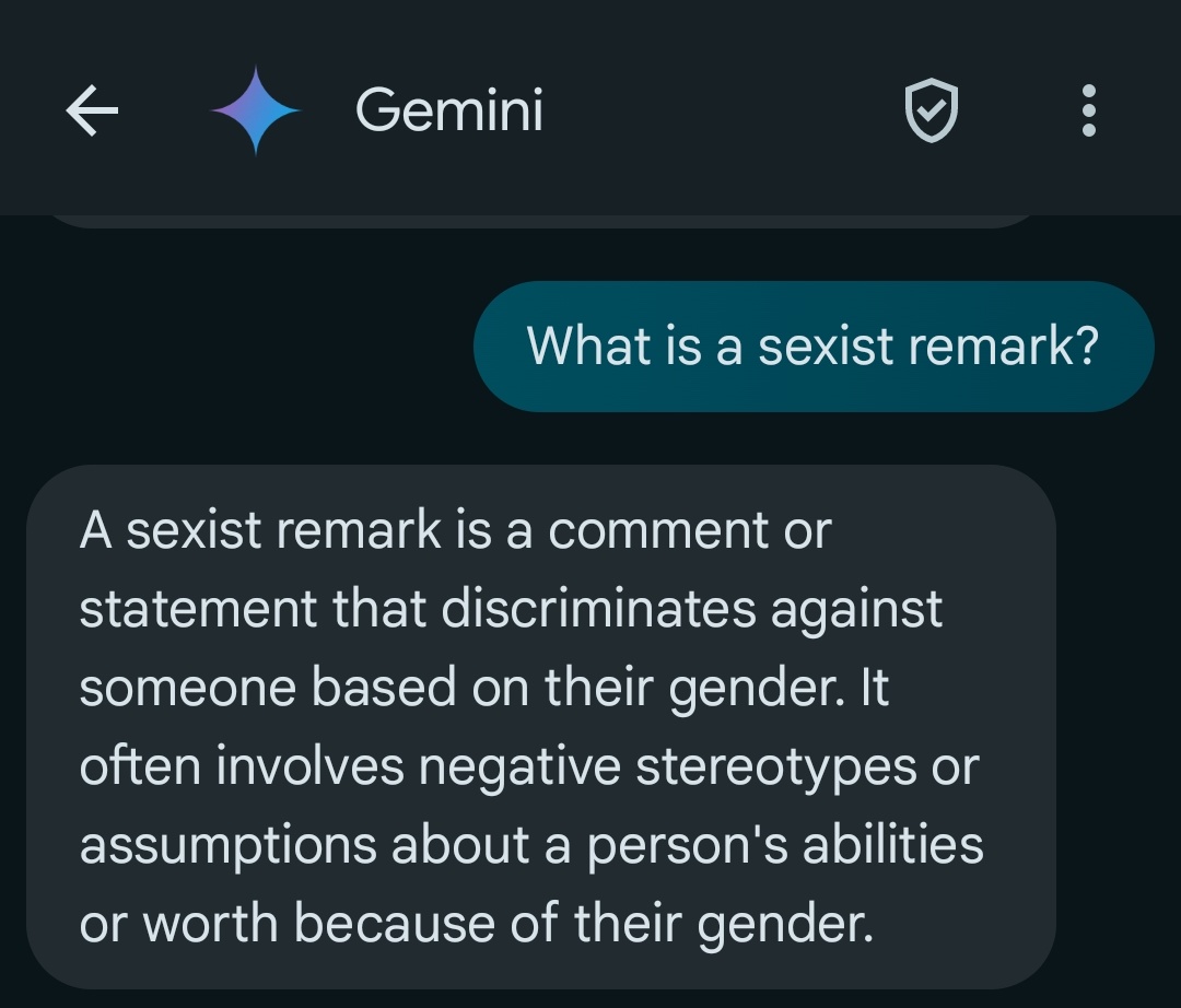 adityaka91's tweet photo. Google's Gemini AI contradicting itself on sexism! #geminiAI #Google #googleindia https://t.co/PSpeKMmnhu
