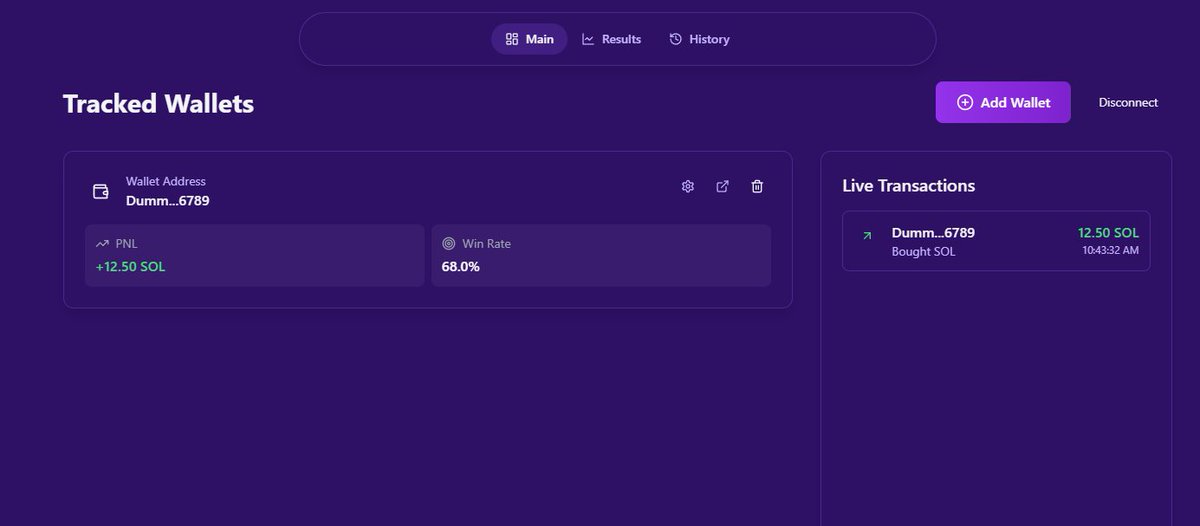 GenesisAnalyzer's tweet photo. A sneak peak of the dashboard. Will show the PNL and Win Rate of tracked wallets. And will also allow you to track the live transactions of these wallets! Even has the option to add a sound effect for the Live Transactions.

NOTE: Wallet in the screenshot is a placeholder. https://t.co/bzvSsuOd5Y