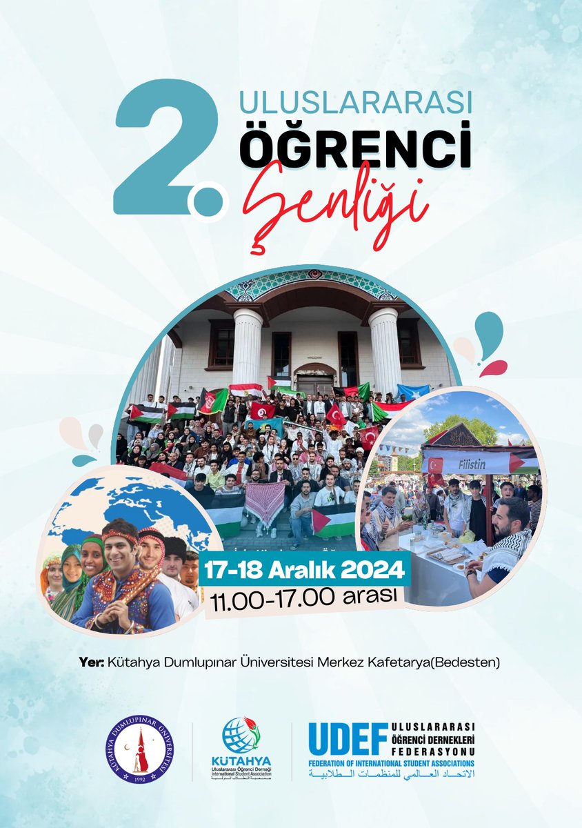 ktuodd's tweet photo. 2.Uluslararası Öğrenci Şenliği
 
Kütahya Dumlupınar Üniversitesi - Kütahya Uluslararası Öğrenci Derneği

Tarih: 17-18 Aralık 2024 (2. Gün)

Saat: 11.00 - 17.00 arası 

Yer: Kütahya Dumlupınar Üniversitesi, Merkez Kafetarya (Bedesten)

Size bekliyoruz! https://t.co/KG2NW9EeuP