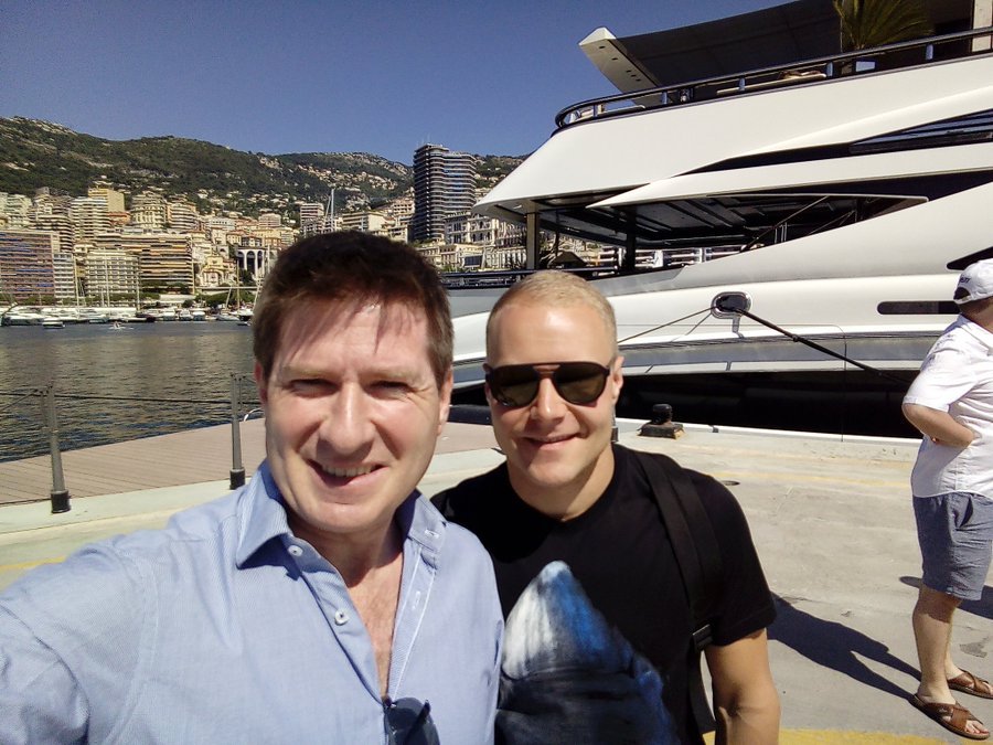 JustinFrench6's tweet photo. Justin and Valtterie Bottas (F1 Driver) in Monaco.  And yes, that's Phillip Greens yacht Lion Heart #Bitcoin https://t.co/26Q47zfMtD
