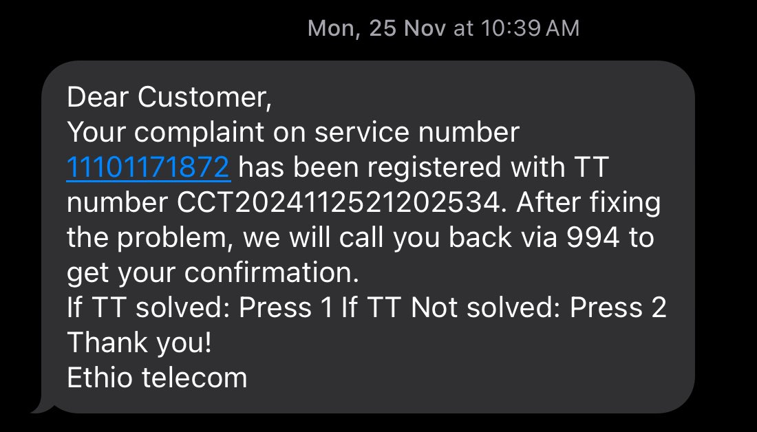 Getch2516's tweet photo. It’s been 3 weeks since i reported to @ethiotelecom that  my office internet is not working but no one comes to fix. I reported over 4 times still no one comes to check the problem but @ethiotelecom still sending me a text to pay the bill. https://t.co/lBuWwgePdb