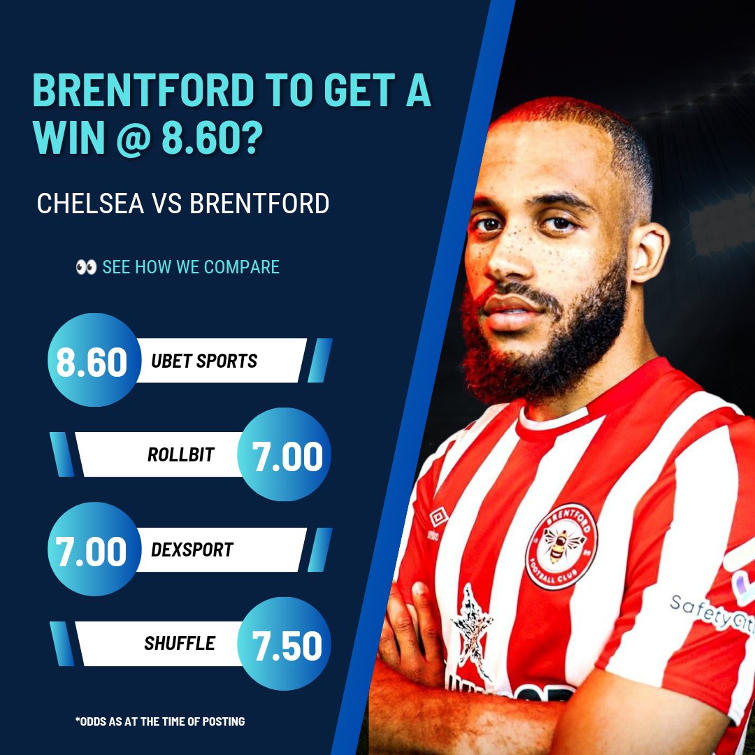 UBET Sports 🎲⚖️🏦 - A Decentralized Sportsbook (@ubet__sports) on Twitter photo Back <a href="/BrentfordFC/">Brentford FC</a> for a Stamford Bridge Upset at 8.60 Odds on UBET! 🐝
<a href="/ChelseaFC/">Chelsea FC</a> are fresh off an 8-hour flight from Kazakhstan, and Brentford’s perfect Stamford Bridge record (3 wins in 3 league visits) could strike again.
📈 UBET Odds for Brentford Win: 8.60 (better than Back <a href="/BrentfordFC/">Brentford FC</a> for a Stamford Bridge Upset at 8.60 Odds on UBET! 🐝
<a href="/ChelseaFC/">Chelsea FC</a> are fresh off an 8-hour flight from Kazakhstan, and Brentford’s perfect Stamford Bridge record (3 wins in 3 league visits) could strike again.
📈 UBET Odds for Brentford Win: 8.60 (better than