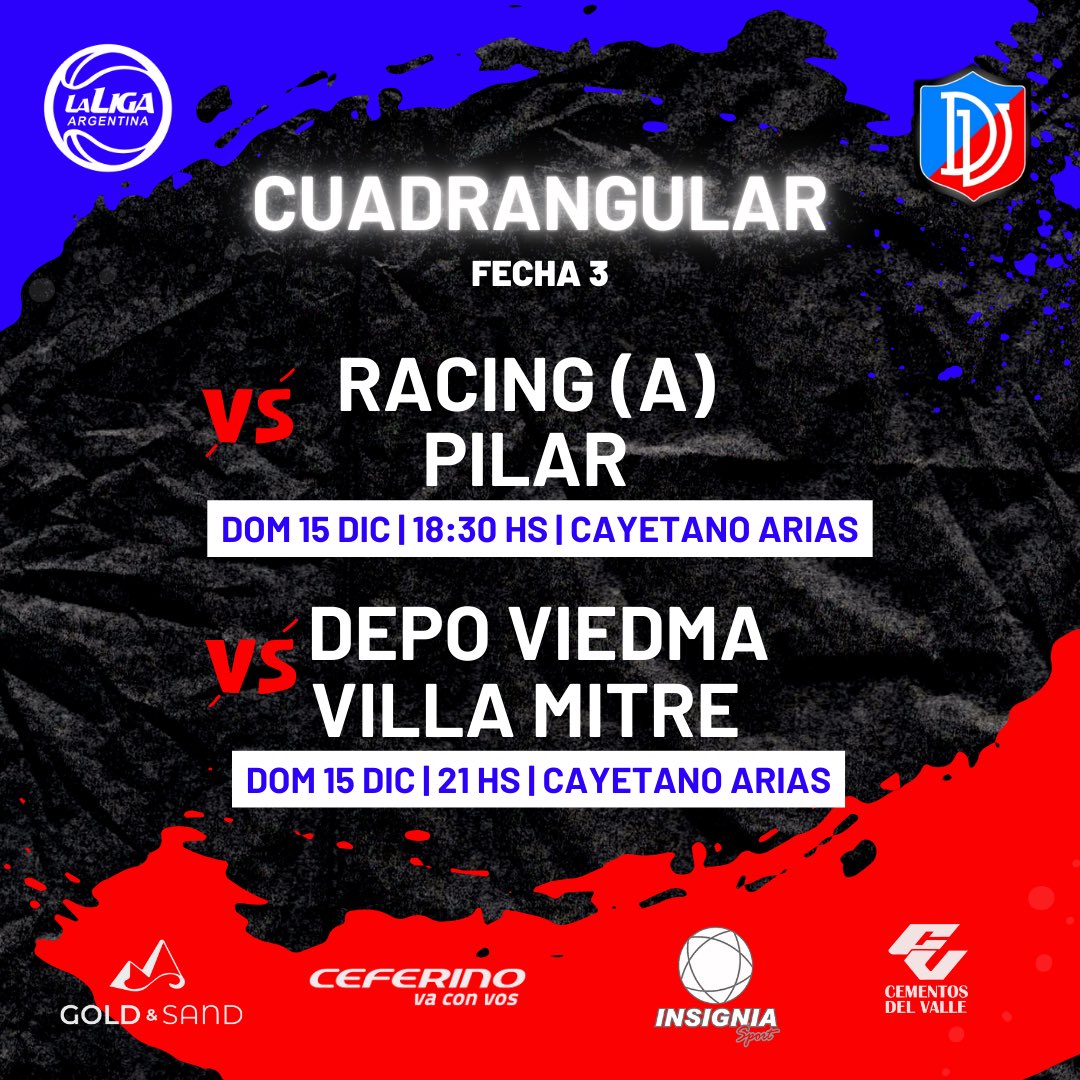 DepoViedmaOK's tweet photo. 🏀 ¡𝗛𝗢𝗬 𝗝𝗨𝗘𝗚𝗔 𝗩𝗜𝗘𝗗𝗠𝗔! 🖤💙❤️

🏀 #LigaArgentina - Torneo Apertura - Grupo 2 - Cuadrangular Sur - Fecha 3
🗓️ Domingo 15 de Diciembre
⏰ 21 hs
🆚 Villa Mitre de Bahía Blanca
🏟️ Polideportivo Cayetano Arias
⏯️ Vivo por #Basquetpass
📊 App de la CABB

(+) https://t.co/1QBXW4n4J1