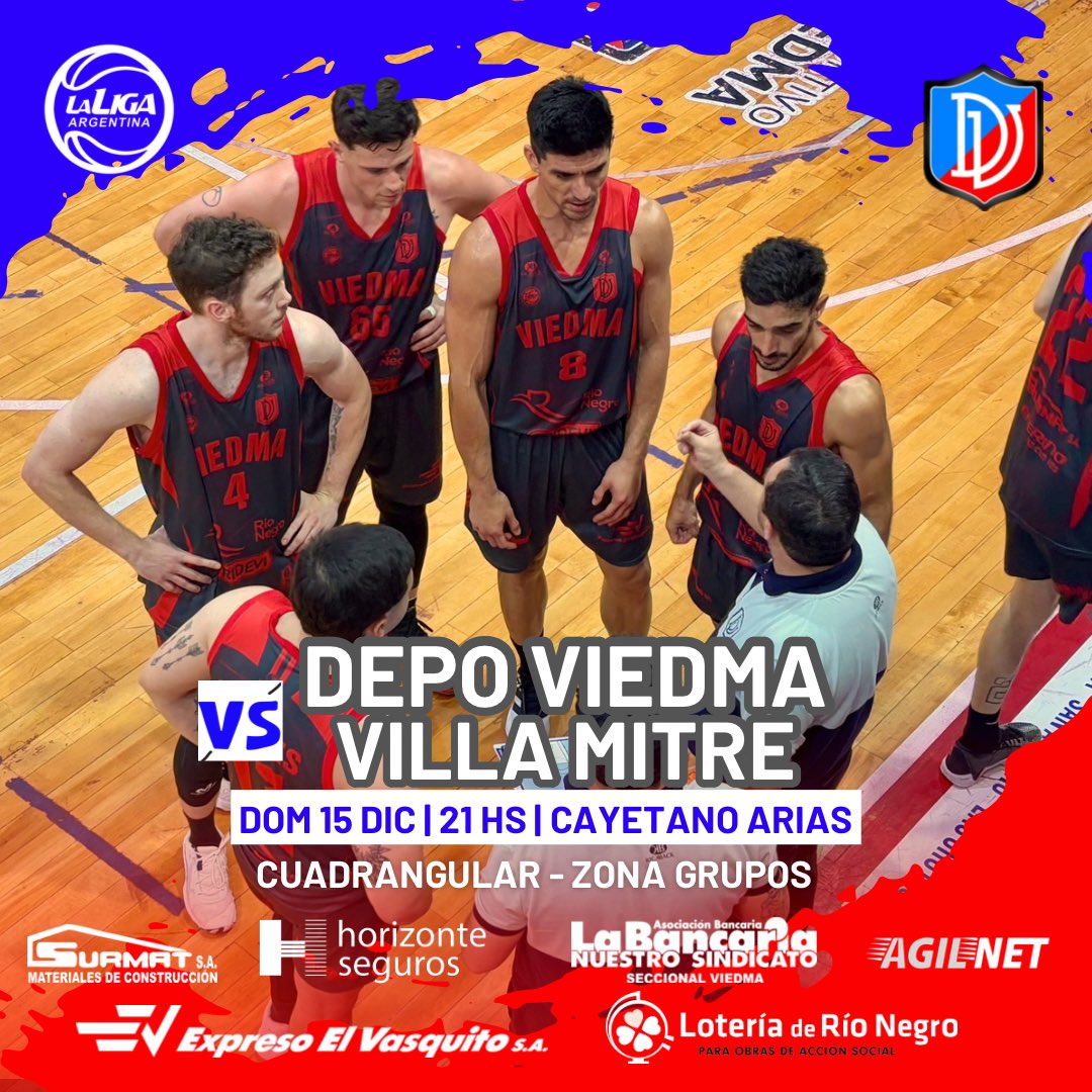 DepoViedmaOK's tweet photo. 🏀 ¡𝗛𝗢𝗬 𝗝𝗨𝗘𝗚𝗔 𝗩𝗜𝗘𝗗𝗠𝗔! 🖤💙❤️

🏀 #LigaArgentina - Torneo Apertura - Grupo 2 - Cuadrangular Sur - Fecha 3
🗓️ Domingo 15 de Diciembre
⏰ 21 hs
🆚 Villa Mitre de Bahía Blanca
🏟️ Polideportivo Cayetano Arias
⏯️ Vivo por #Basquetpass
📊 App de la CABB

(+) https://t.co/1QBXW4n4J1